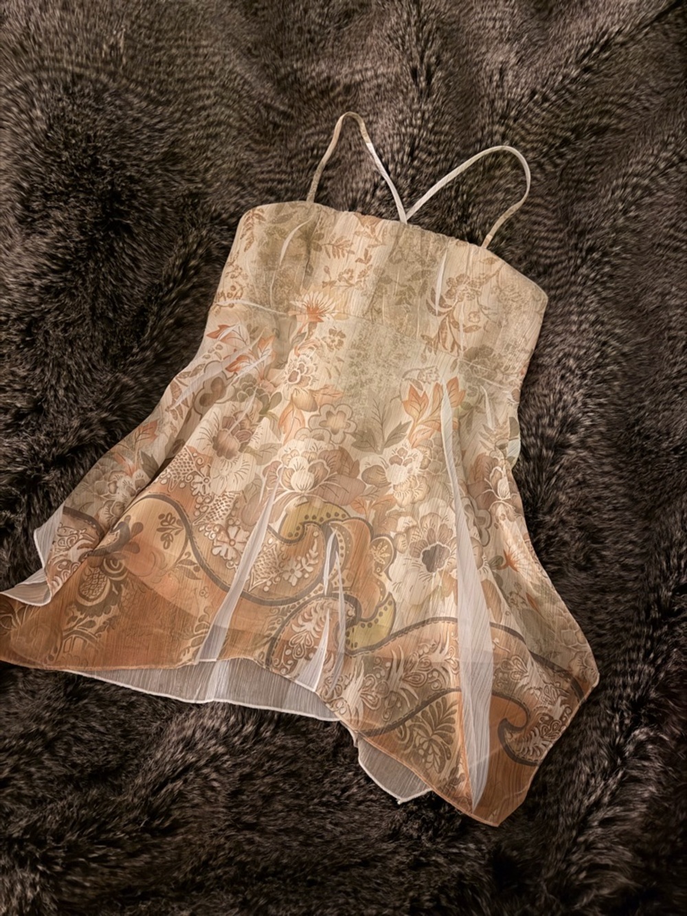 Vintage Studio Y Floral Fairy Print Spaghetti Strap Cami Top in Cream and Peach